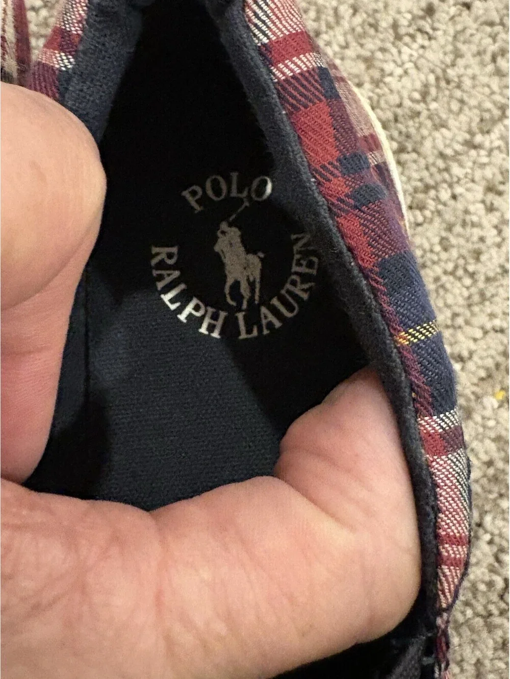 Polo Ralph Lauren Cranberry Plaid Slip-on Boys Kids Sneakers Pony Logo Sz 13